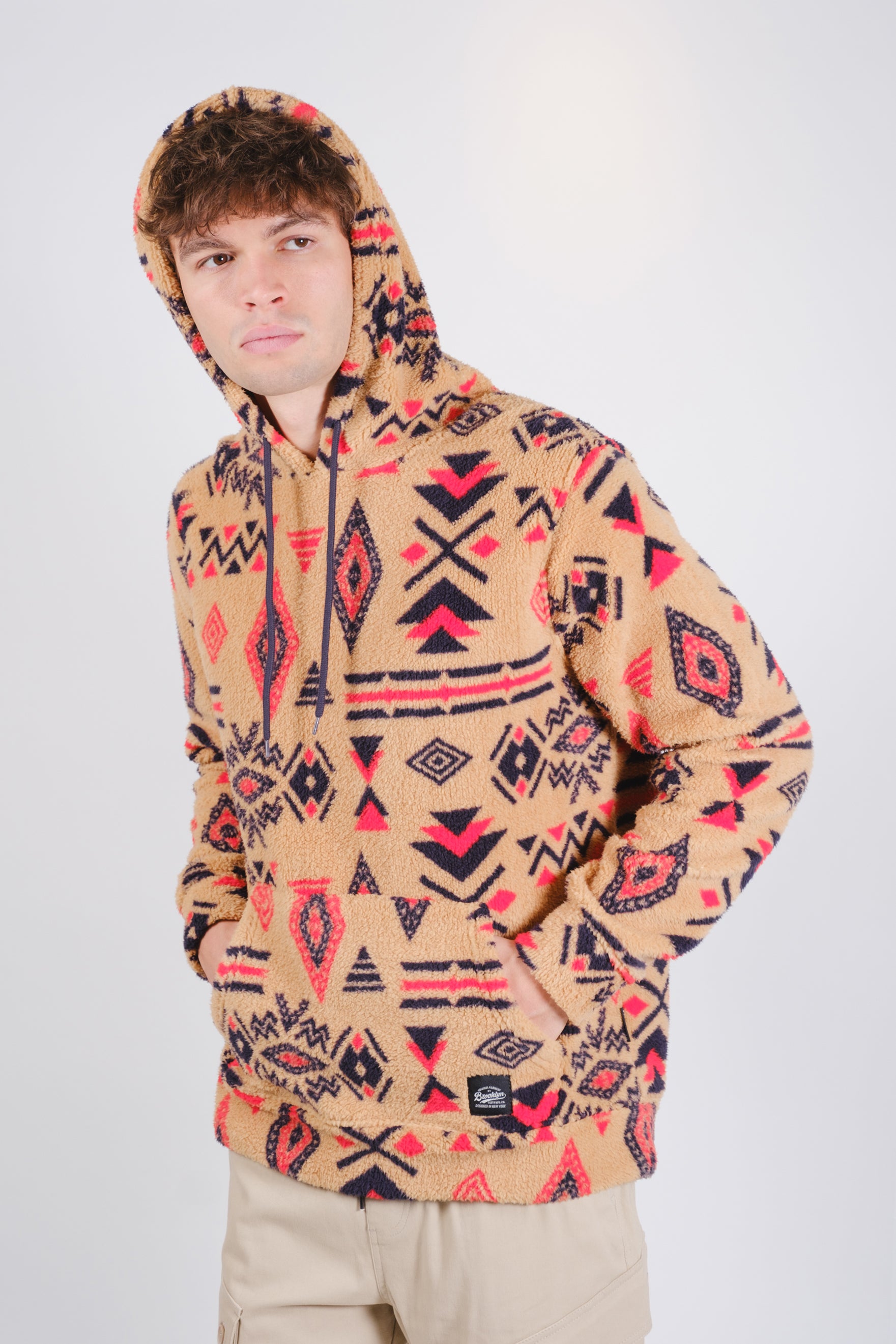 Tribal Print Sherpa Hoodie
#color_camel