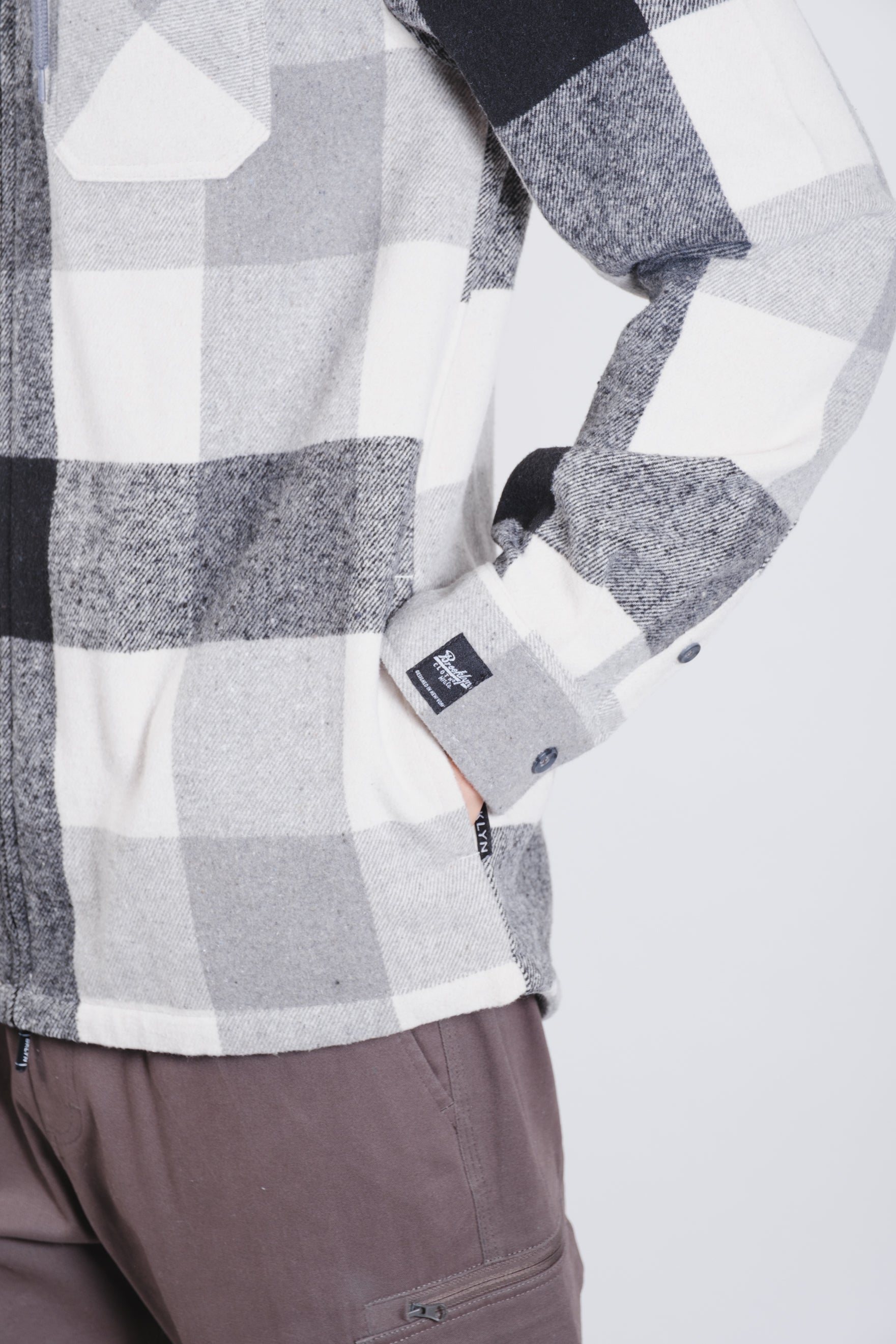 Hooded flannel jacket with zipper for men
#color_grey black