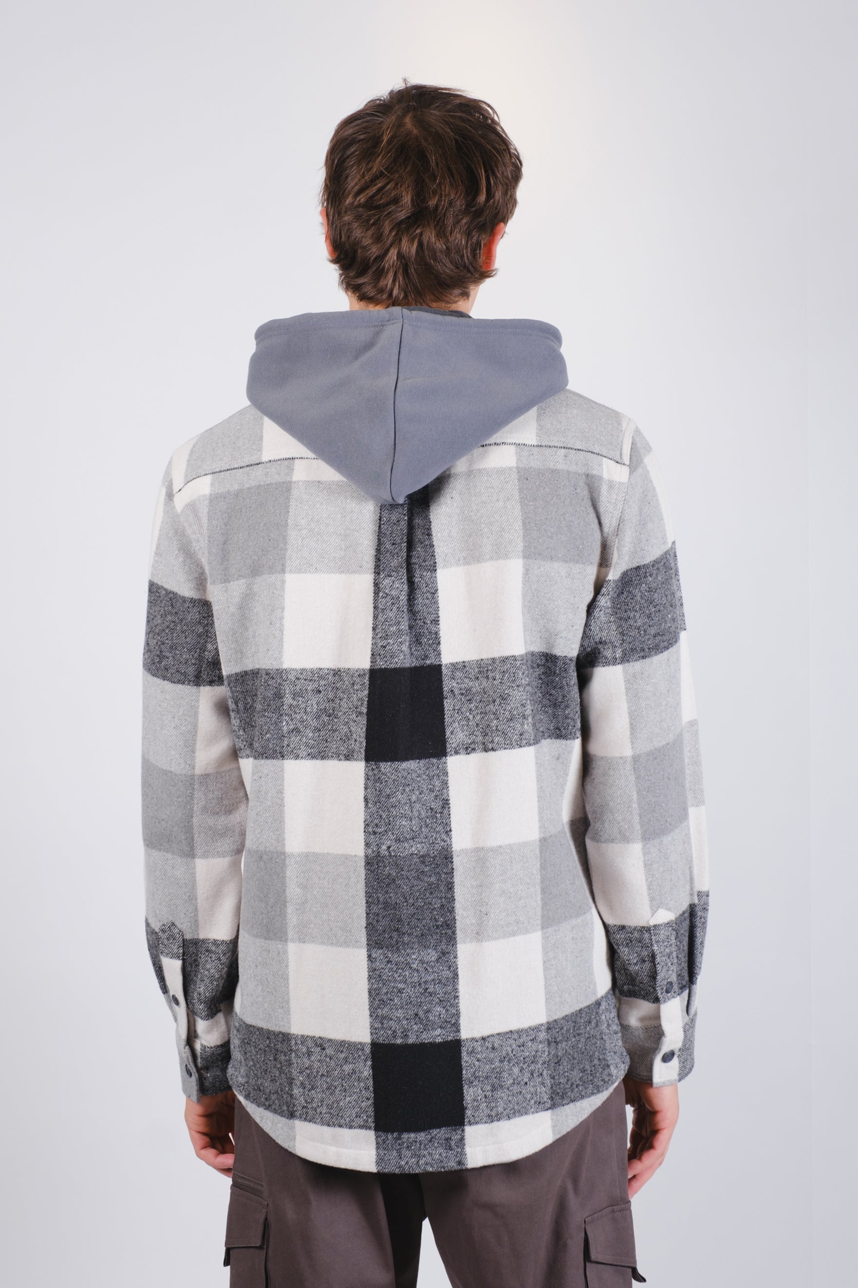 Men’s flannel zip up hooded shirt jacket
#color_grey black