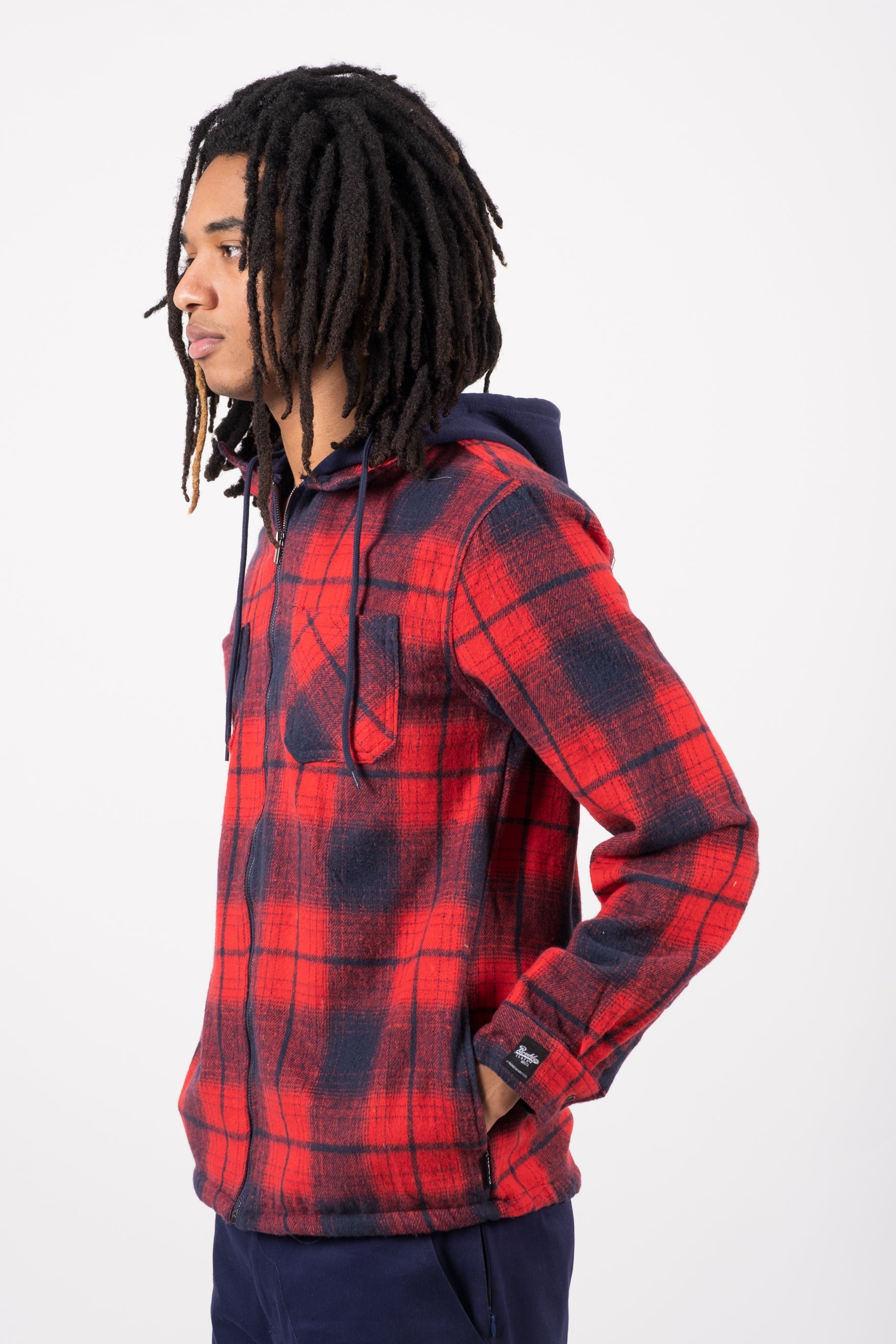 Flannel hoodie online red