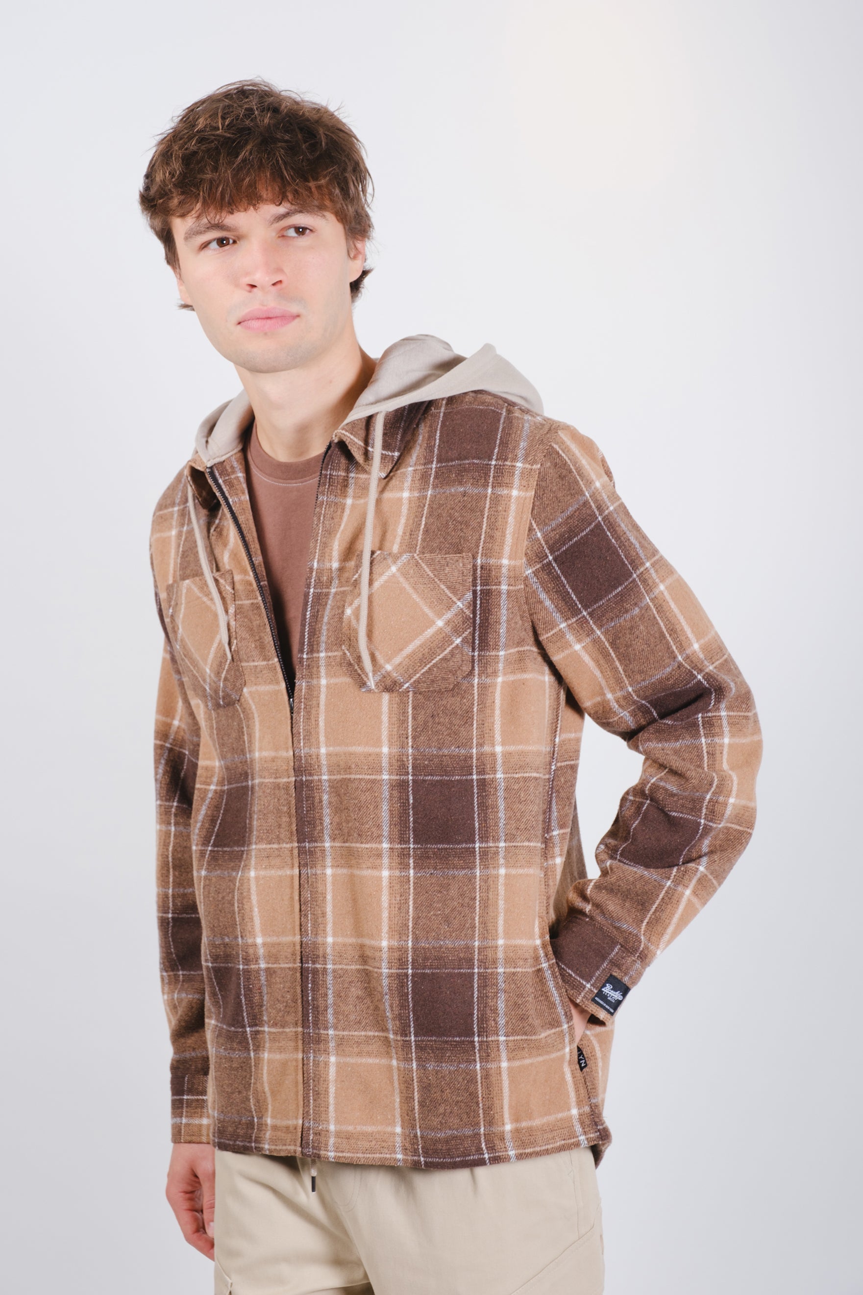 Men’s plaid flannel zip-up hoodie jacket
#color_toffee