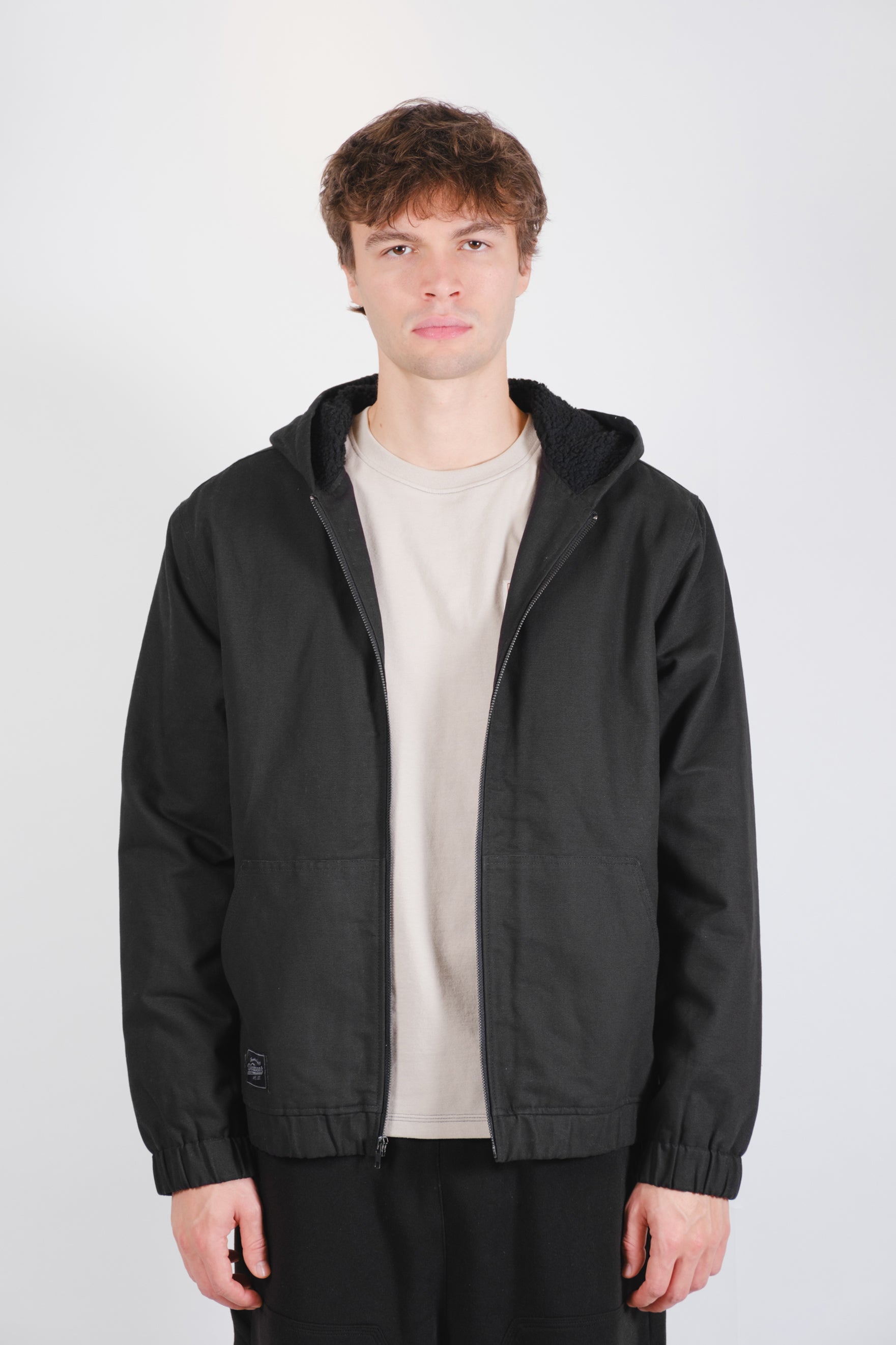 Insulated sherpa-lined canvas hoodie for men
#color_black