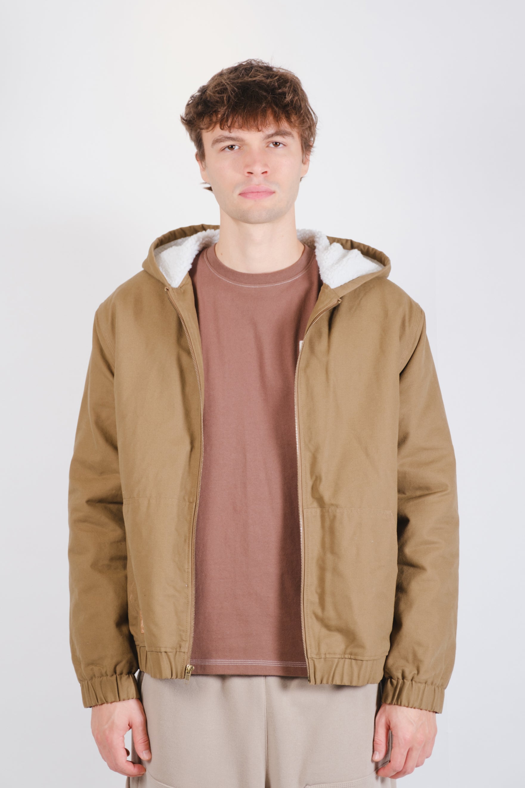 Men’s sherpa-lined hooded canvas jacket
#color_tobacco