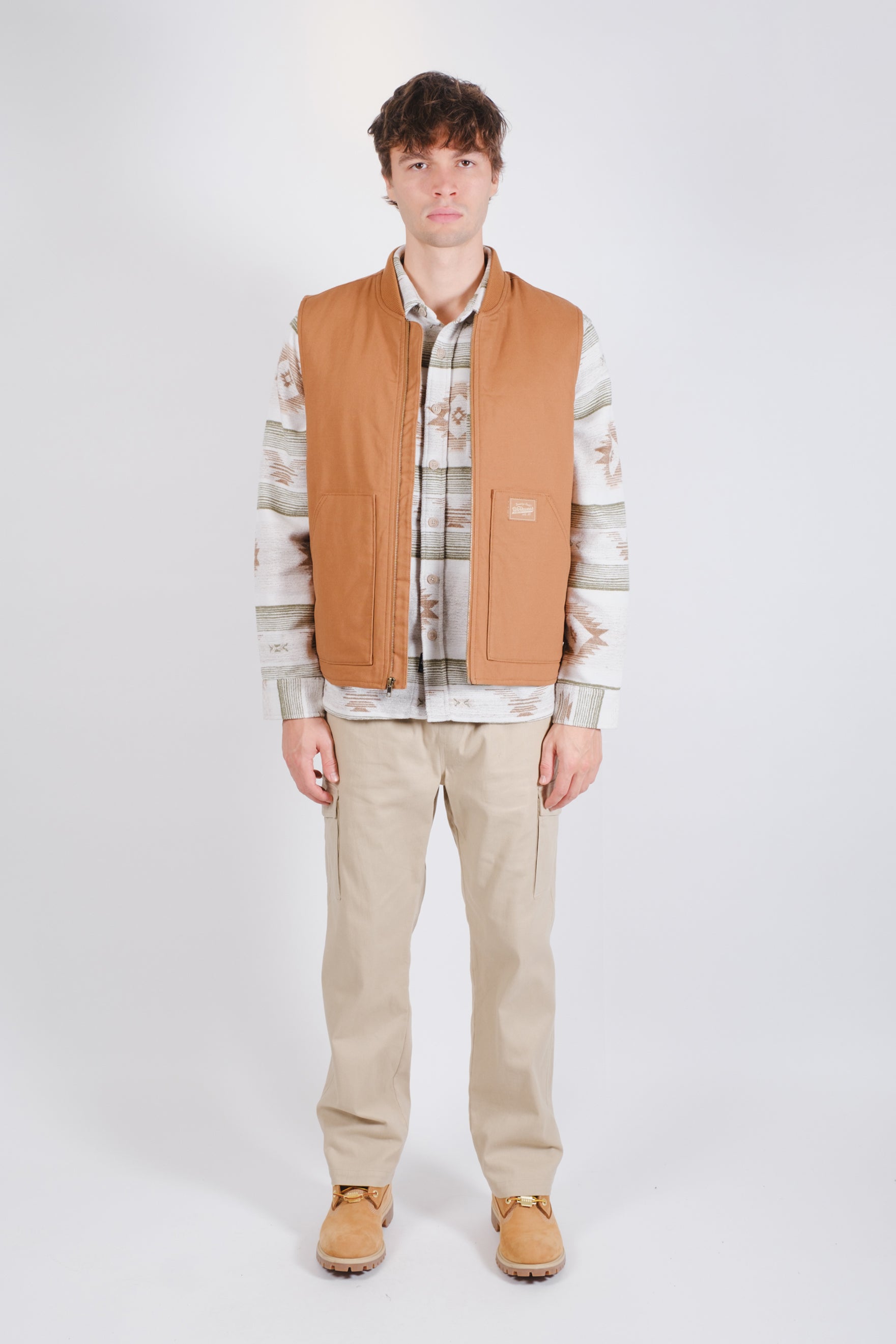 Canvas Workwear Vest with Front Pockets #color_tobacco