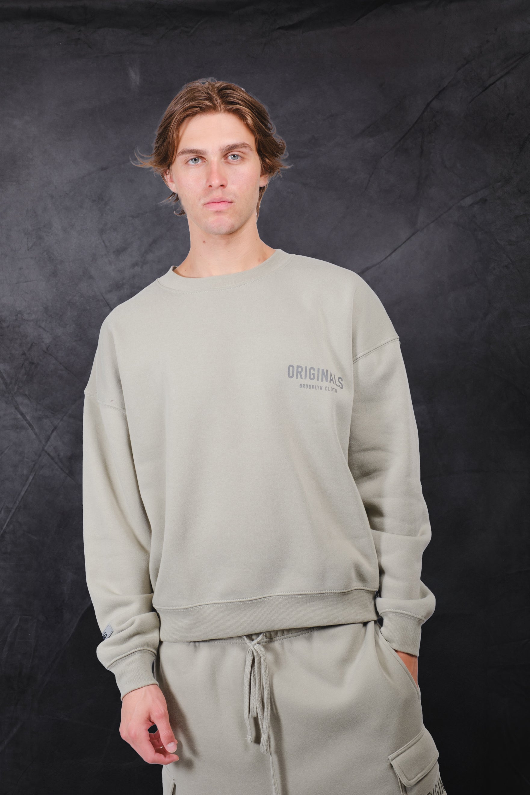 Oversized fit Originals Tonal Hd Fleece Crew by Brooklyn Cloth
#color_sage