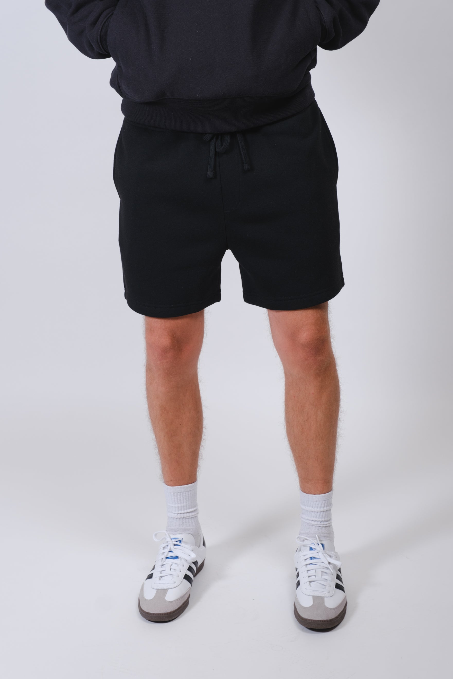 2 Pack Fleece Shorts by Brooklyn Cloth, featuring 5 inch inseam styles
#color_oatmeal/black