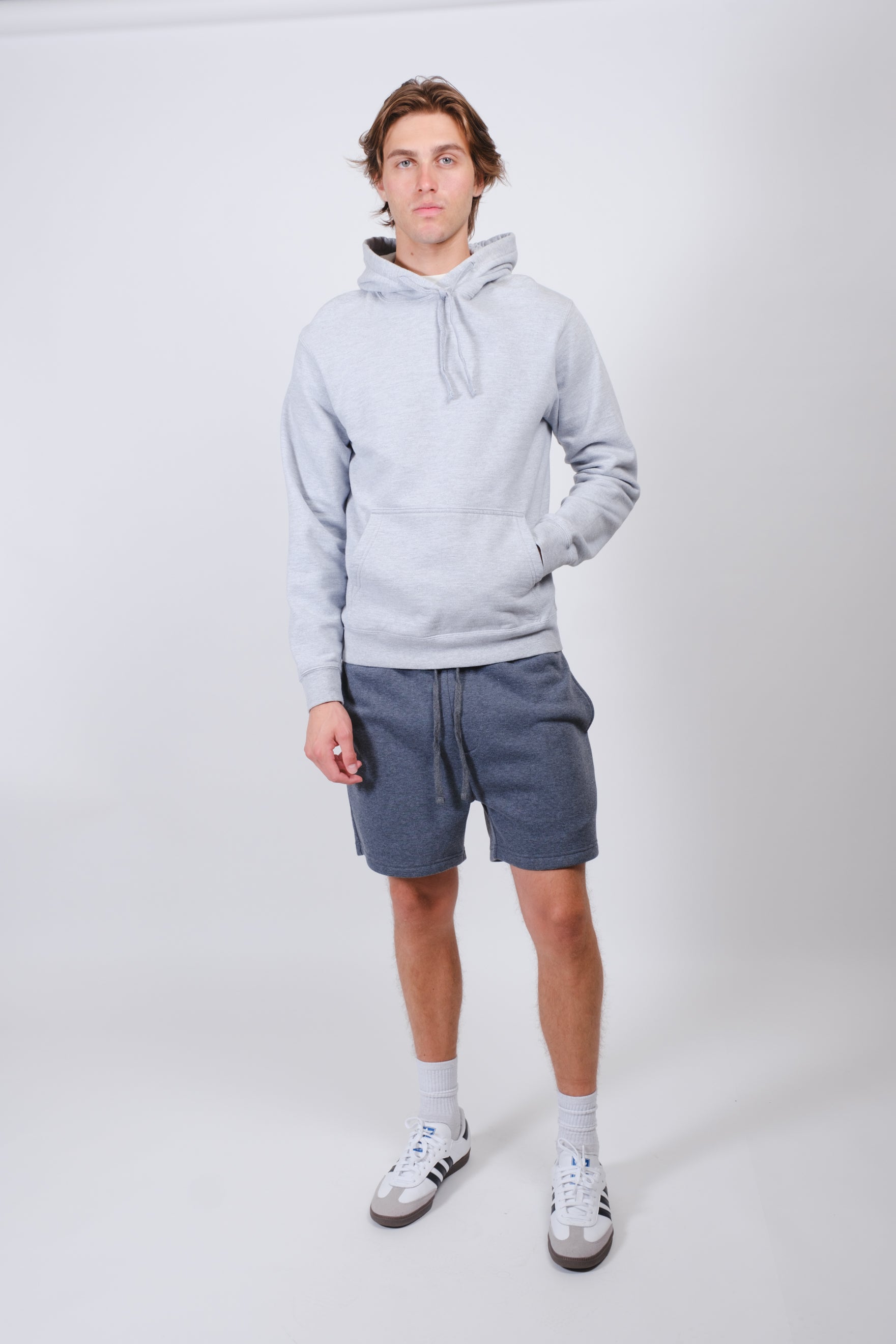 Brooklyn Cloth 2 Pack Cozy Men's Fleece Shorts with 5 inch inseam
#color_pumice stone/charcoal