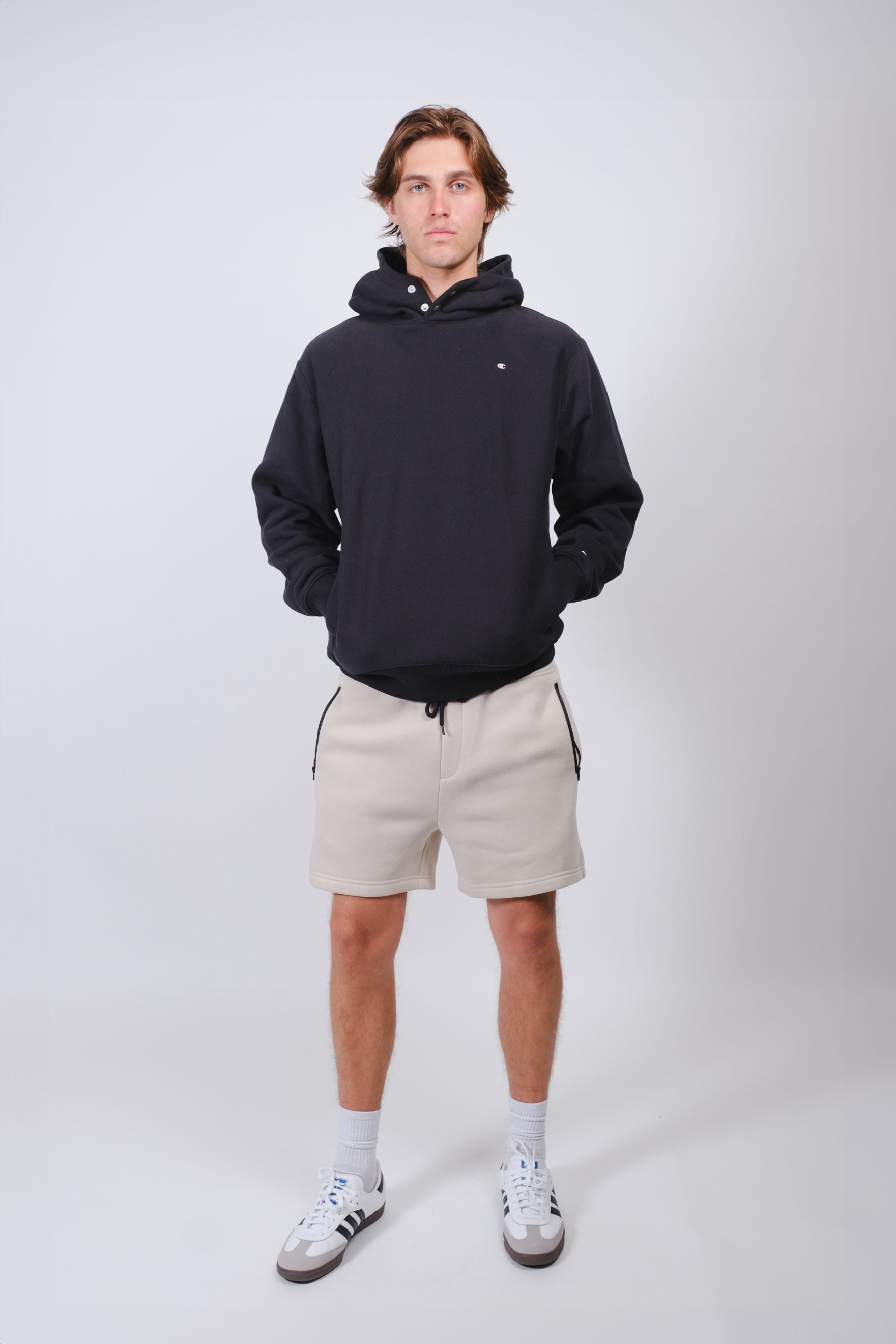 Brooklyn Cloth 5 inch inseam 2 Pack Fleece Shorts 
#color_sand/black