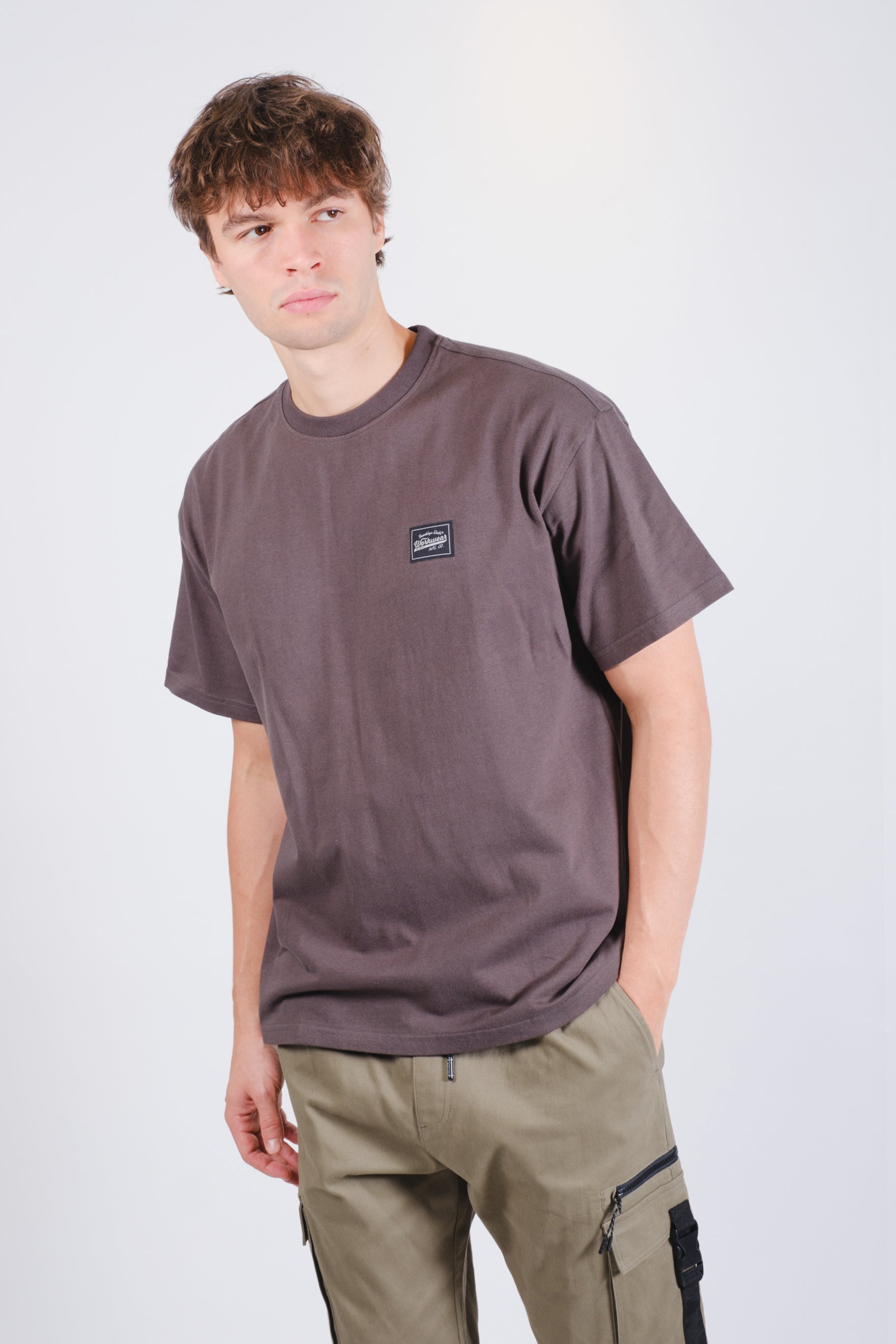 Workwear-inspired tee with back print for a modern look